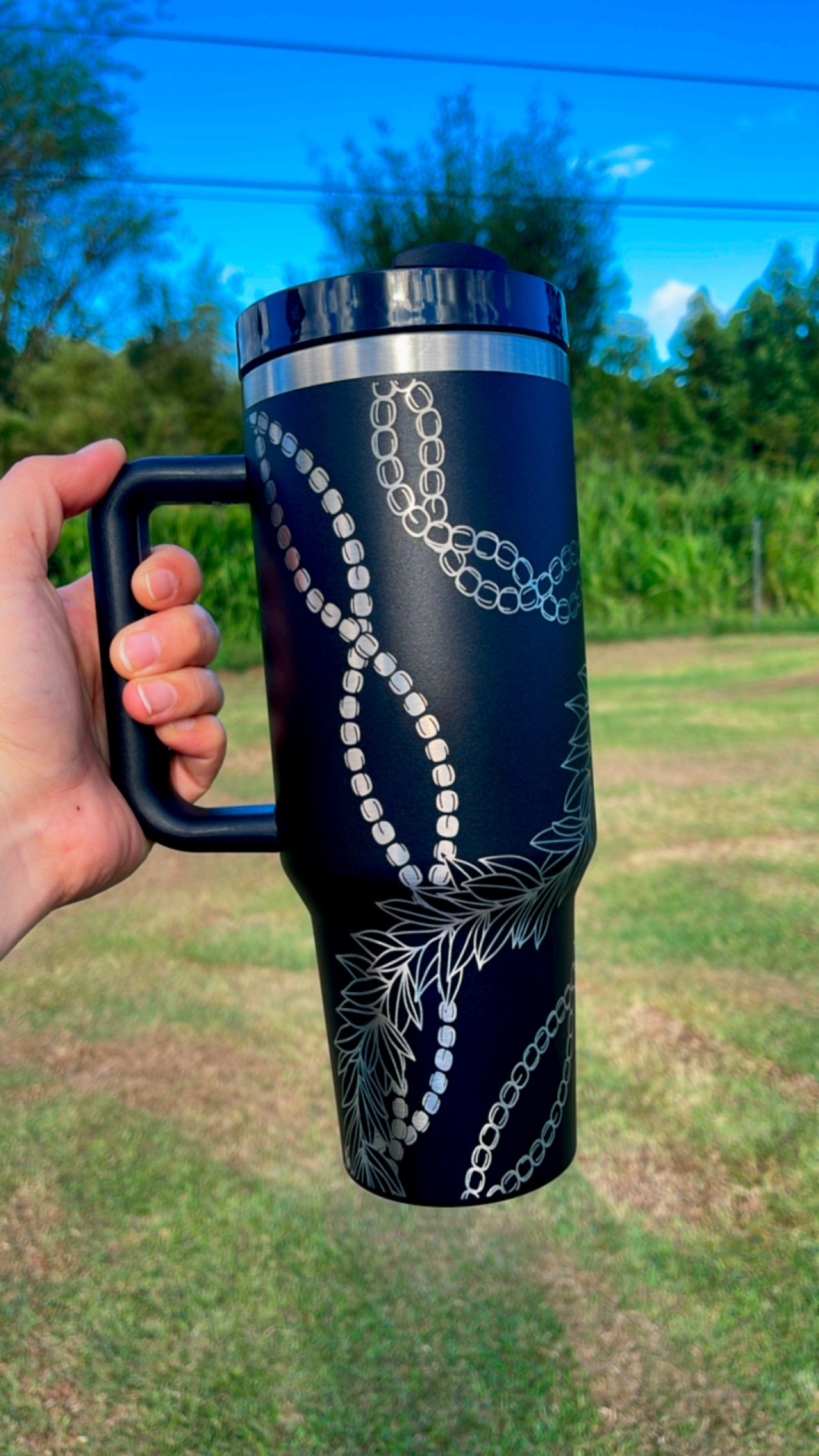Maile & Mokihana Lei Engraved Cup